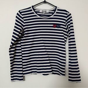 Comme Des Garçons PLAY heart-patch striped cotton long sleeve shirt size S